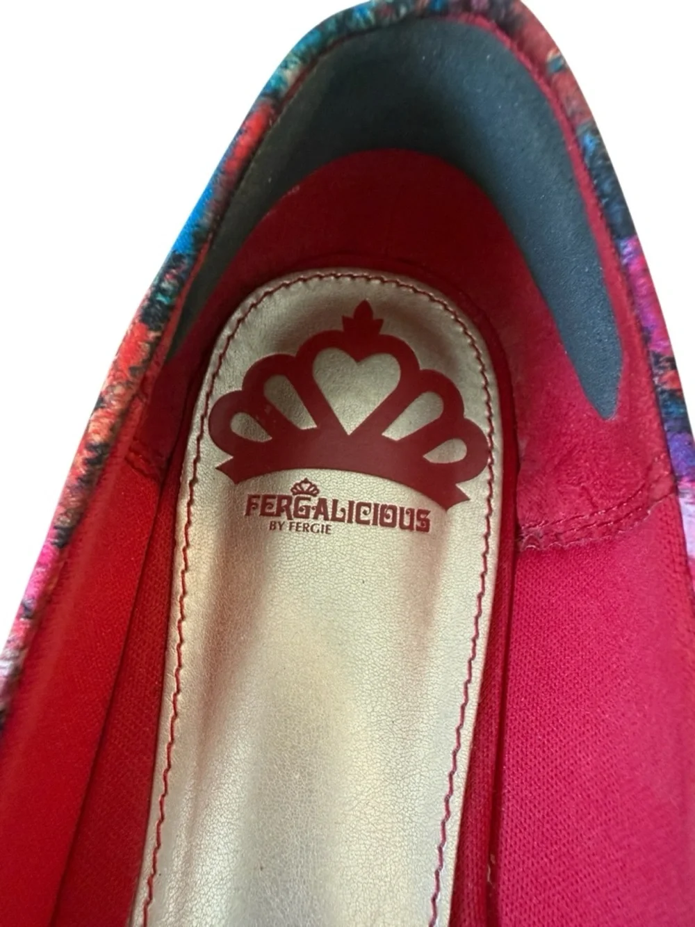 Fergalicious Adele Floral Ballet Flats Velvet Multicolor Red Bow Slip On Shoes